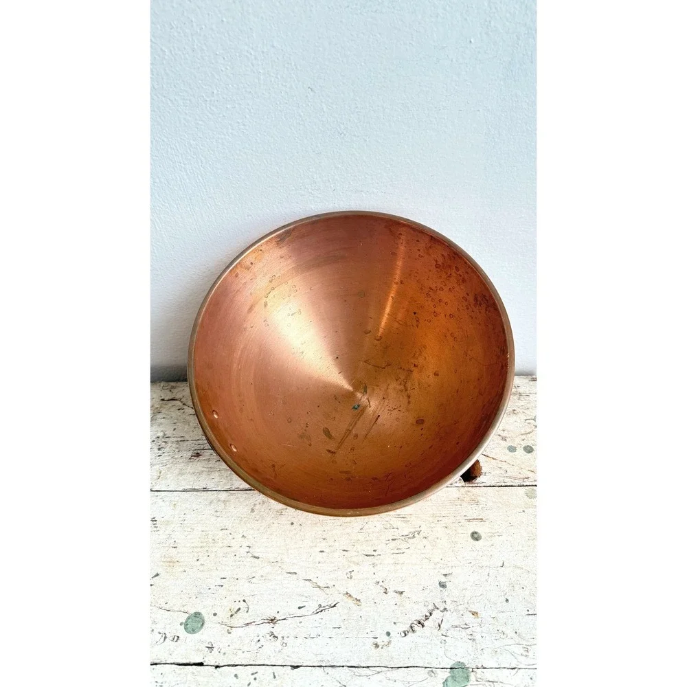 Vintage Solid Copper Mixing Bowl Brass Hanging Ring 11.5 Inch French